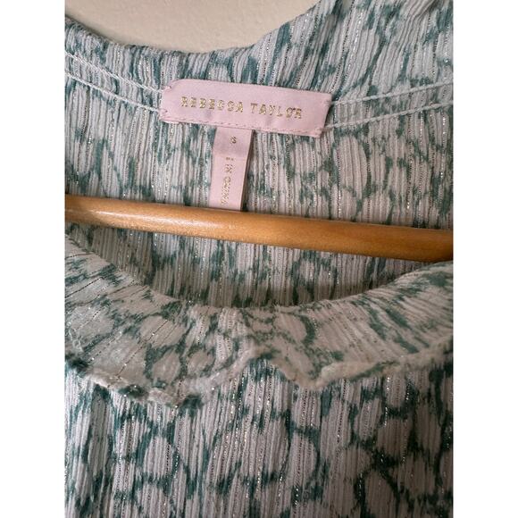 Rebecca Taylor SILK Sleeveless Green White Floral Print Midi Tiered Dress SMALL - Picture 4 of 9